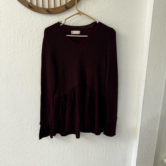 Altar'd State Burgundy V-Neck Long Sleeve Rowena Sweater Size Small - Picture 9 of 9